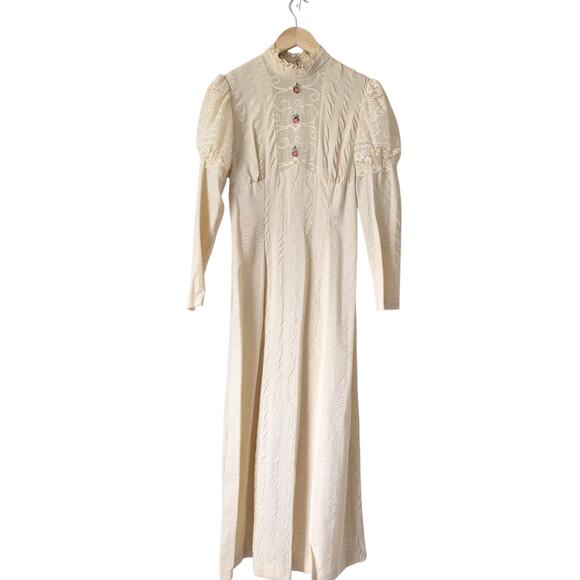 Rare Vintage 40s 50s Womens Dress with Lace Embroidery Rosette Edwardian Prairie - Picture 15 of 16